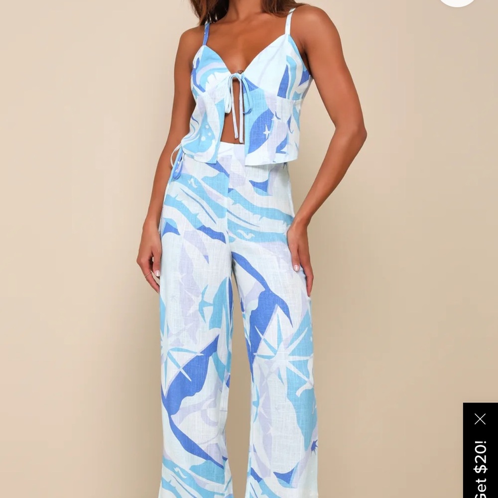 Blue and White Patterned Two-Piece Set